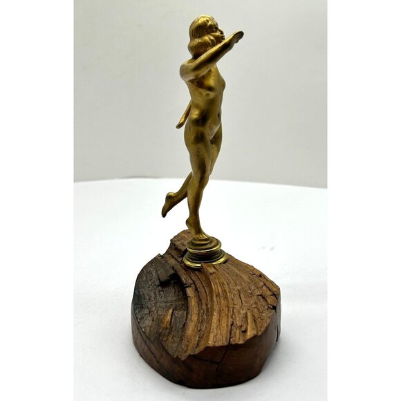 Brass Bronze Cast Metal Art Deco 8" Nude Statue Figurine Lady on Wood Base Vtg - Picture 4 of 15